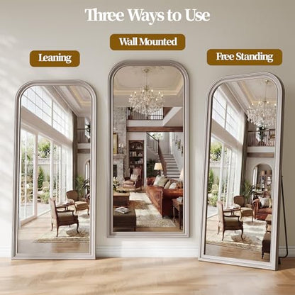 71"x32" Full Length Mirror with Stand, Arched PU Frame - color: Antique Silver