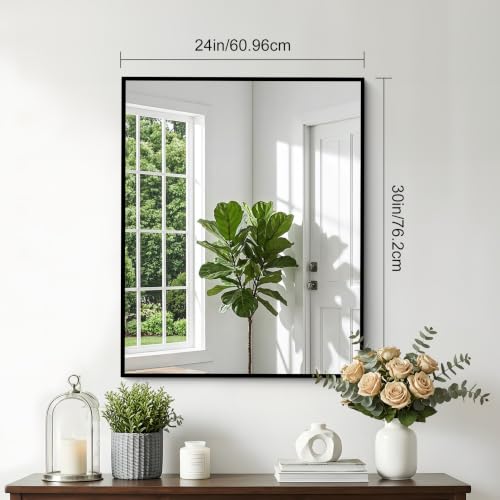 Bathroom Mirror, 30 x 24 inch Metal Framed Black Rectangle Mirror for Wall - color: Frame, size: 30"L x 24"W