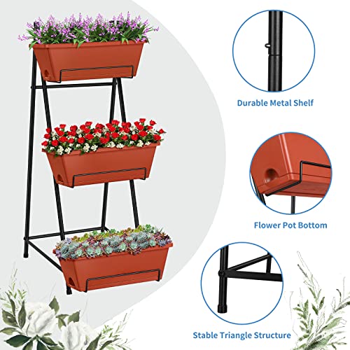 Vertical Raised Garden Bed Outdoor 3 Tiered Garden Planters Standing Elevated Planter Box with Drainage Holes for Plants Herbs Flowers Vegetables Brick Red - color: Brick Red