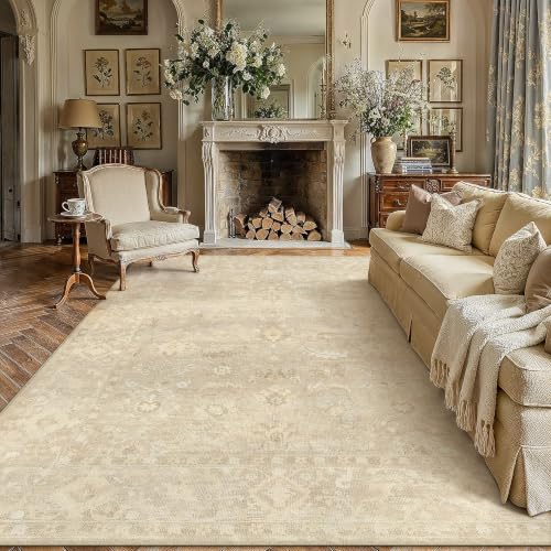 9x12 Beige Neutral Floral Area Rug - color: Beige, size: 9' x 12' (Rectangular)