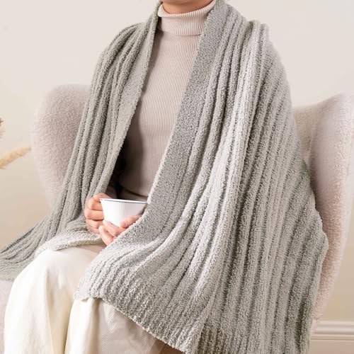 Battilo Grey Throw Blanket for Couch, Fluffy Soft Chenille Blanket, 50"x60" - color: Grey, size: 50"x60"