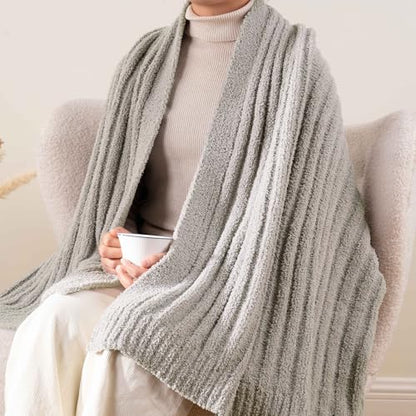 Battilo Grey Throw Blanket for Couch, Fluffy Soft Chenille Blanket, 50"x60" - color: Grey, size: 50"x60"