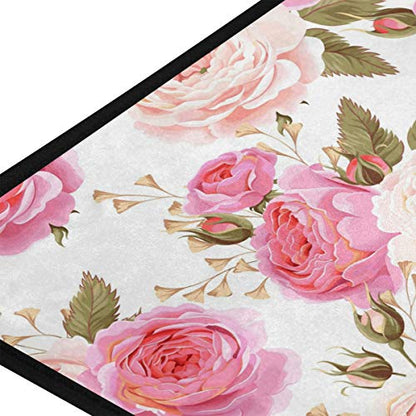 susiyo Kitchen Mat Beautiful Floral Pink Roses Kitchen Rug Mat Anti-Fatigue Comfort Floor Mat Non Slip Oil Stain Resistant Easy to Clean Kitchen Rug Bath Rug Carpet for Indoor Outdoor Doormat