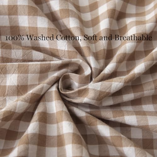 Silnuo 2 Pack Taupe/White Plaid Ruffle Throw Pillow Covers 18"x18" - color: Taupe Plaid, size: 18" x 18" - Set of 2