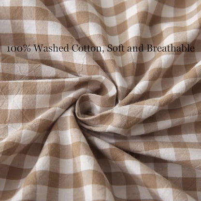 Silnuo 2 Pack Taupe/White Plaid Ruffle Throw Pillow Covers 24"x24" - color: Taupe Plaid, size: 24" x 24" - Set of 2