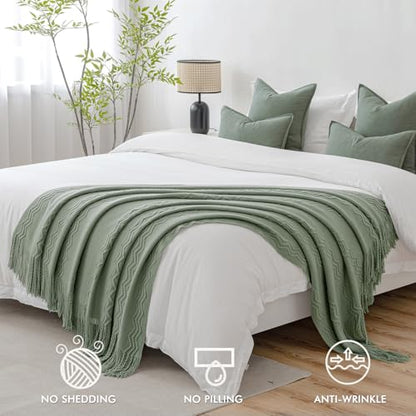 MIULEE Sage Knitted Boho Throw Blanket for Couch Green 50"x60" - color: Sage, size: 50" x 60"