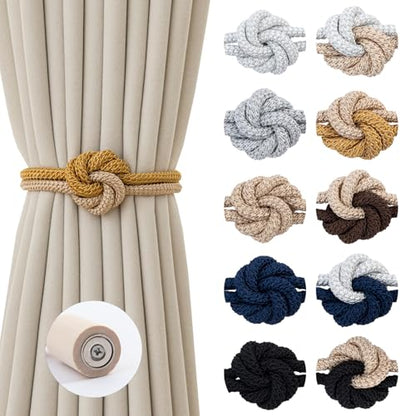 Magnetic Curtain Tiebacks Holdbacks Rope Curtain Tie Backs Outdoor Contoeey - color: Beige Gold