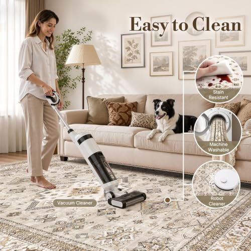 cotiled 5x8 Area Rug for Living Room, Washable, Traditional, Beige - color: Beige, size: 5' x 8' (Rectangular)