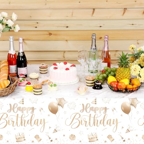 Tudomro 3 Pcs Plastic Happy Birthday Party Tablecloths,Champagne - color: Champagne