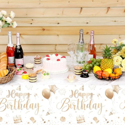Tudomro 3 Pcs Plastic Happy Birthday Party Tablecloths,Champagne - color: Champagne