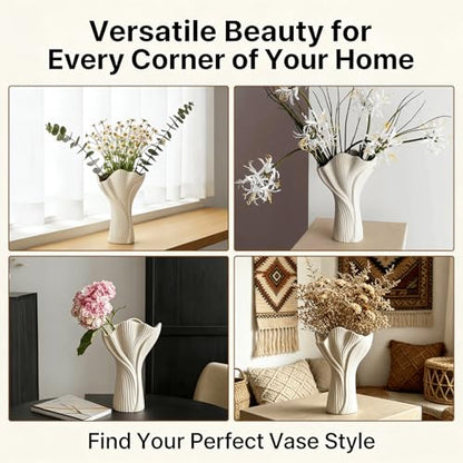 Ceramic Vase for Home Decor, Matte Beige Modern Farmhouse Vase