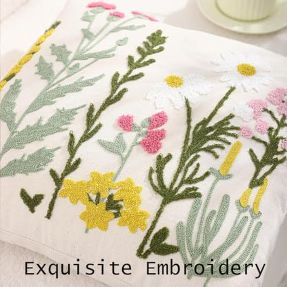 Embroidered Throw Pillow Covers 18x18 Pack of 2 Daisy Flowers - color: Floral Daisy