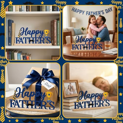 Fathers Day Table Decor Centerpiece, Blue Metal Table Sign - style: Happy Fathers Day