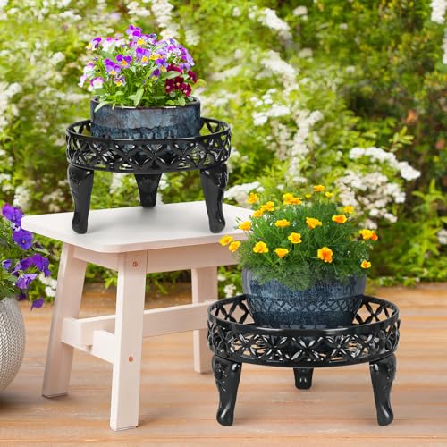 Round Plant Stand Indoor Outdoor, 2 Pack Metal Flower Pot Stand