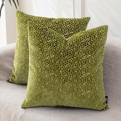 FIFU 22x22 Inch Throw Pillow Covers Set of 2, Jacquard Velvet, Olive Green - color: Olive Green, size: 22" x 22" (Pack of 2)