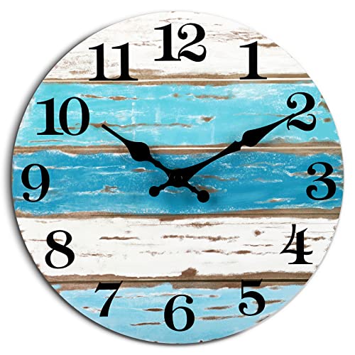 CHYLIN Wall Clock Beach 12" Coastal Silent Non-Ticking Battery Operated - color: A-blue,white, size: 12 Inch