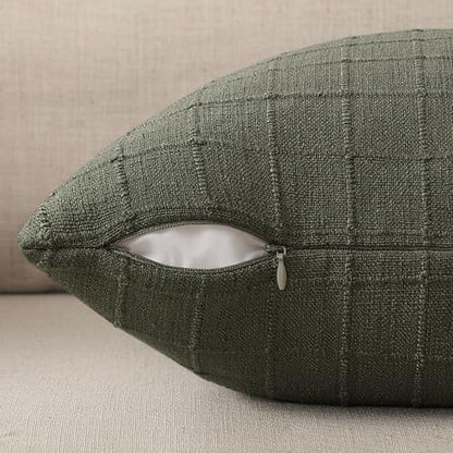 ZeeMart 2Pk Heavy Weight Artisanal Grid Pillow Covers 20x20in Army Green - color: Army Green, size: 20" x 20" (Pack of 2)