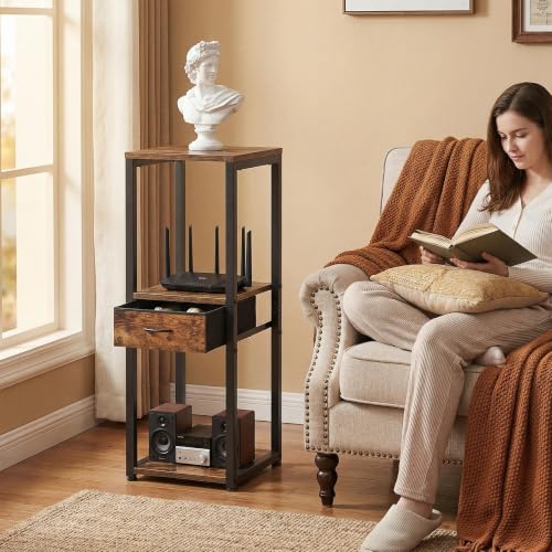 3-Tier Tall Plant Stand with Drawer, Small Square Side Table - size: 3-Tier with Drawer