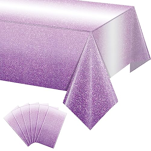 6 Pack Ombre Plastic Tablecloth for Parties, Gradient Pastel Purple Disposable Tablecloths for Rectangle Tables, Sprinkle Table Cover for Wedding Birthday Anniversary Party, 54 x 108Inch - color: Purple, size: 108" x 54" (6 Pack)