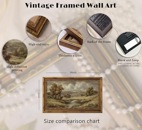 Yuantulan Vintage Autumn Creek Valley Landscape Framed Wall Art - color: Mountaintop Lake