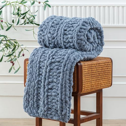 WESHIONGOO Chunky Knit Blanket Throw for Couch Bed 40"×60" Dusty Blue - color: Dusty Blue, size: 40"x60"(Medium Size Throw)