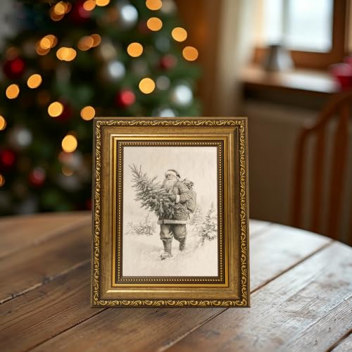 AVECCO Santa Claus Carrying Christmas Tree Framed Canvas Wall Art 8x10 In - color: Santa Claus, size: 10"L x 8"W
