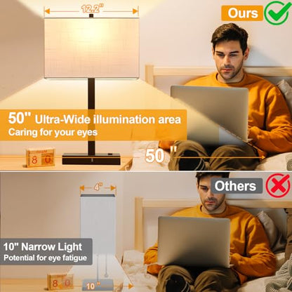 21" Touch Bedside lamps with 2 USB & AC Outlets, 3-Way Dimmable Bedside Table Lamps Set of 2 for Bedroom Living Room Office Reading, White Shade Lamps for Night Stands, 2700K LED Bulbs Included - color: White Linen & Brown