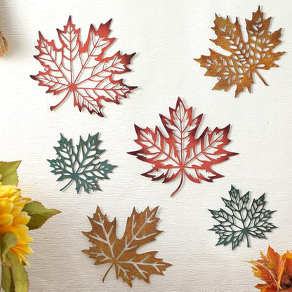 AceOrbit 6 Pcs Maple Leaves Metal Wall Art Fall Farmhouse Rustic Decor