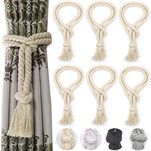 6 Pack Curtain Tiebacks Rope, Outdoor Curtain Tiebacks, Natural Cotton Curtain Ties, Village Rural Rustic Curtain Holdbacks, Farmhouse Nautical Curtain Tie Backs Holders for Drapes, Beige - color: Beige Rope-l 6 Pack