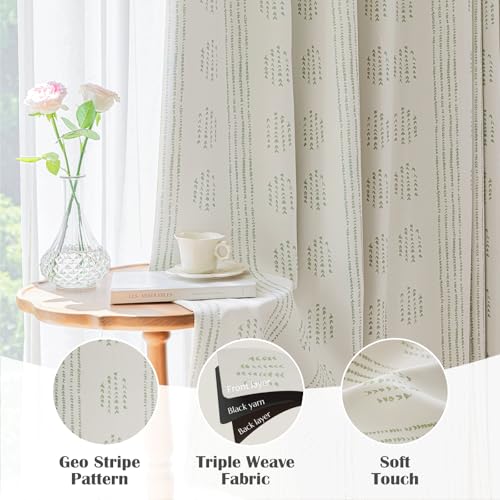 100% Blackout Green Boho Curtains, 96 Inches, 2 Panels for Bedroom - color: Green, size: 52"W x 96"L (Pack of 2)