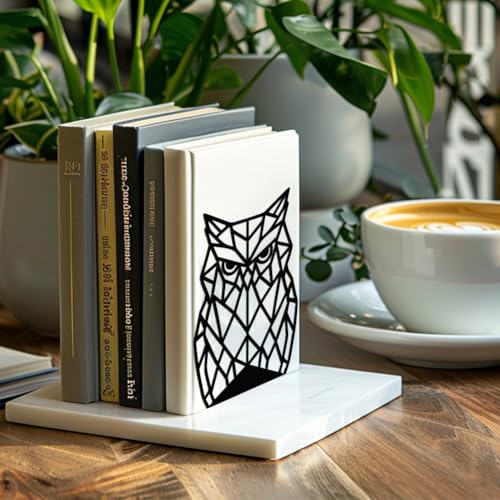 Peacoblue 5.3"x4.3"x7.1" Metal Bookends, Heavy Duty Book Ends for Shelves - style: Geometric Owl