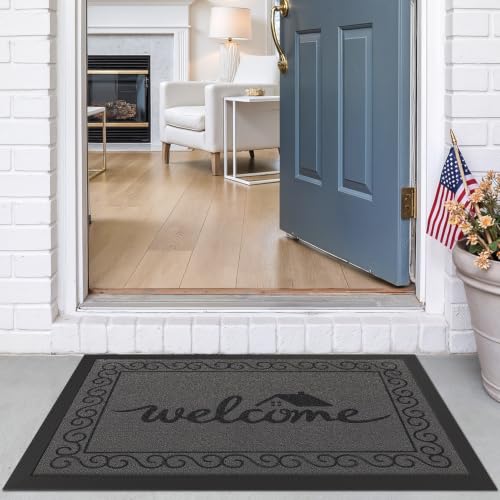LUMI Outside Welcome Door Mat 24x36, Non-Slip Heavy Duty Dirt Trapper, Grey - color: Grey Welcome Home, size: 24"x36"
