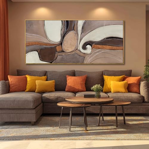 Neutral Beige Abstract Canvas Wall Art, Textured Modern Framed Artwork, Extra Wide Horizontal Wall Decor, Large 32×70 Inch Art for Living Room Bedroom Office - color: Brown, size: 70"L x 32"W
