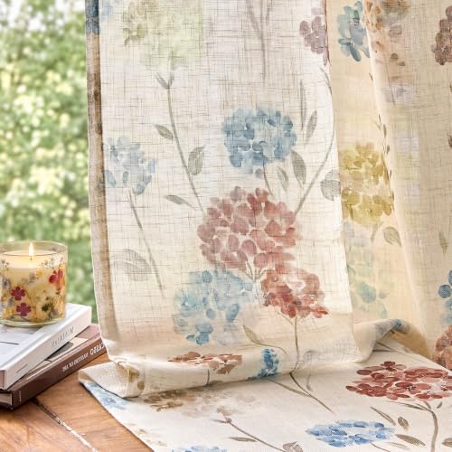 jinchan Floral Linen Curtains 63 Inch Vintage Cottagecore Back Tab 2 Panels - color: Vanya Terracotta Blue, size: 50"W x 63"L (Pack of 2)