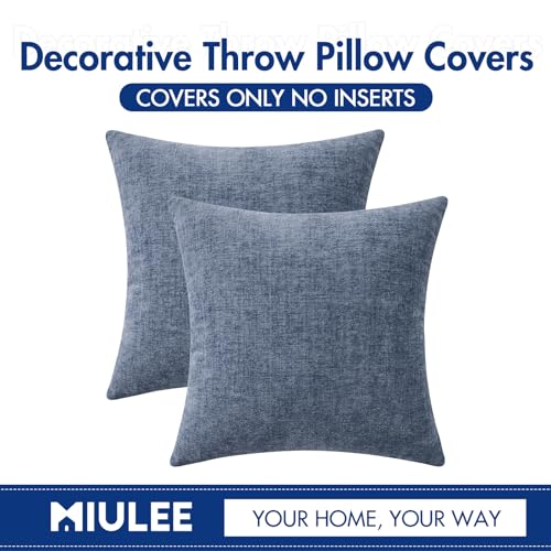 MIULEE Soft Chenille Throw Pillow Covers Dark Grey Blue 16x16 Pack of 2 - color: Dark Grey Blue, size: 16" x 16" (Pack of 2)
