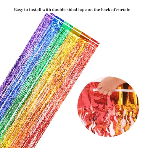 CYLMFC 3 Pack Rainbow Foil Curtains - 3.3x6.6ft Metallic Streamers Tinsel Curtains Background for Photo Booth Birthday Weddings Carnivals Graduation - color: 6 Color Rainbow