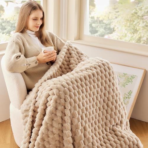 NEWCOSPLAY Fleece Clouds Cozy Queen Blanket for Couch, Brown, 90"x90" - color: Brown, size: Queen(90"x90")