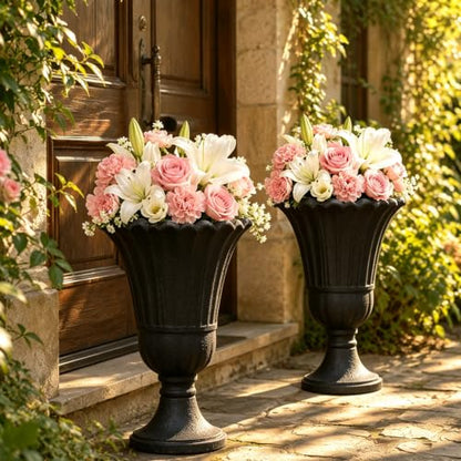 NicBex 24" Tall Urn Planters for Outdoor Plants Set of 2 - Black Petal - color: Black