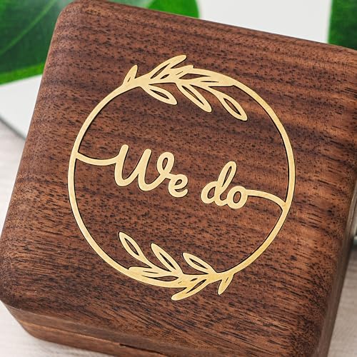 KWOOD We Do-Custom Wooden Wedding Ring Box, Personalized Metal Name Wooden Ring Box, Wedding Ceremony Ring Holder, Anniversary Birthday Gift Idea - style: G-We Do