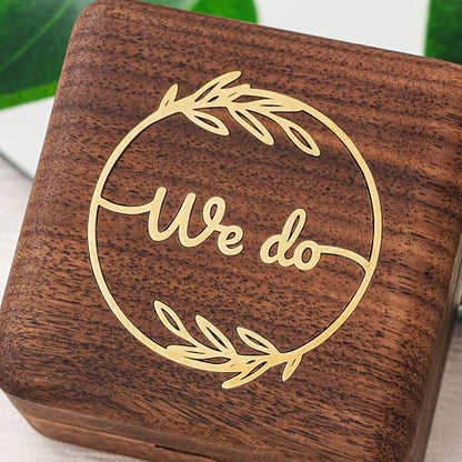 KWOOD We Do-Custom Wooden Wedding Ring Box, Personalized Metal Name Wooden Ring Box, Wedding Ceremony Ring Holder, Anniversary Birthday Gift Idea - style: G-We Do