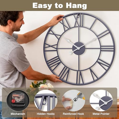 16 Inch Slate Gray Roman Numerals Wall Clocks for Living Room - color: Slate Gray, size: 16 Inch