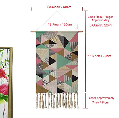 Cotton Wall Tapestry Hanging Decor, 20x34" Large Macrame Woven Boho Chic Bohemian Abstract Geometric Printed Tapestries Decor Gift for Apartment Dorm Kids Livingroom Bedroom Door Entrance Home Office