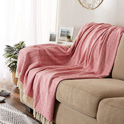DII Diamond Stitch Woven Throw, Organic Modern, 50 x 60, Rose - color: Rose