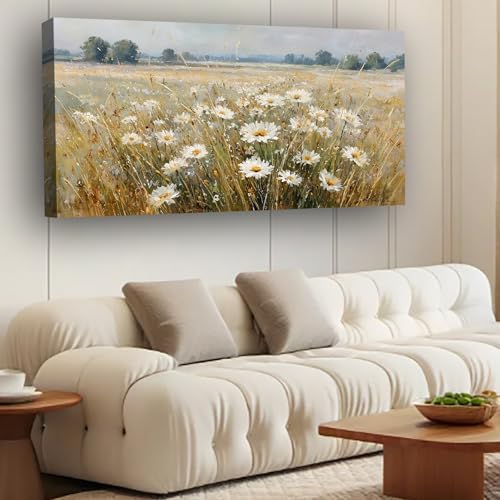 Abstract White Flower Landscape Picture Canvas Art Hanging Living Room Dining Room and bedroom,Grassland scenery Wall Art Prints Modern Style Artwork Waterproof Ready to Hang - 20x40 Inch - color: White flower, size: 40"L x 20"W