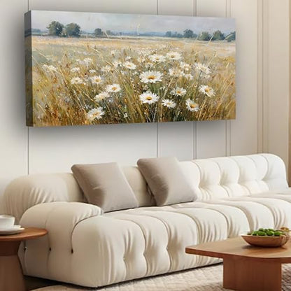 Abstract White Flower Landscape Picture Canvas Art Hanging Living Room Dining Room and bedroom,Grassland scenery Wall Art Prints Modern Style Artwork Waterproof Ready to Hang - 20x40 Inch - color: White flower, size: 40"L x 20"W