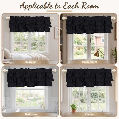 FUANGUI Ruffled Valance Curtain 52" W x 18" L Pleated Kitchen Valance - color: Black, size: 52"W x 18"L (Pack of 1)