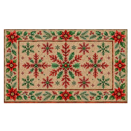 Christmas Snowflake Floral Faux Coco Coir Doormat Door Mat 17x30 - color: Christmas 02
