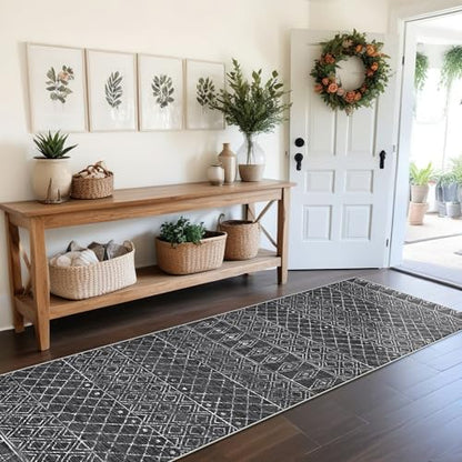 Moroccan 2'6"x8' Hallway Runner Rug: Washable Non Slip Soft Rugs Black - color: Black, size: 2'6" x 8' (Rectangular)
