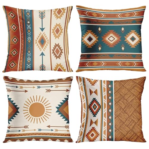 Throw Pillow Covers, Western Geometric, Set of 4, 18"x18" - color: Southwestern Geometric