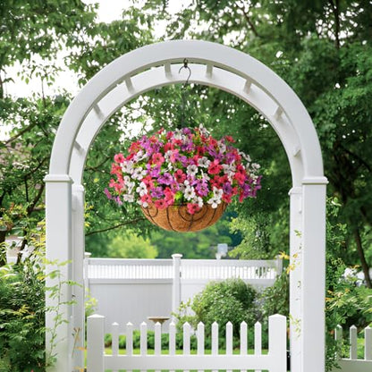 Artificial Hanging Flowers Basket for Outdoor, UV Resistant Plants Daisy - color: Purple White Rose